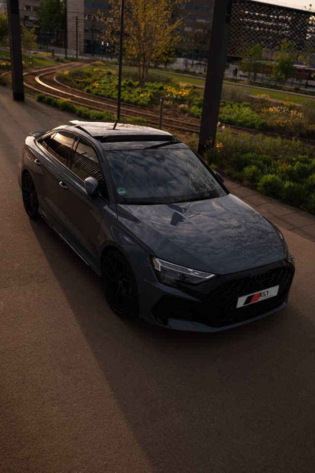 Audi RS3 Heckansicht im Grünen